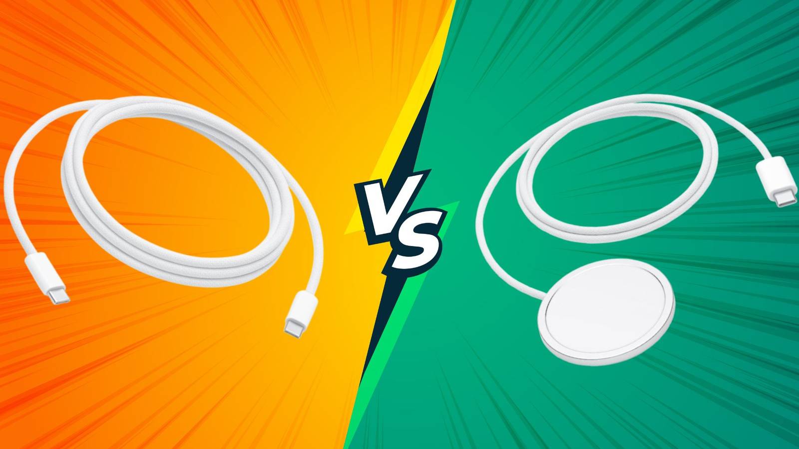 Image of a versus background with usb cable and magsafe cable.