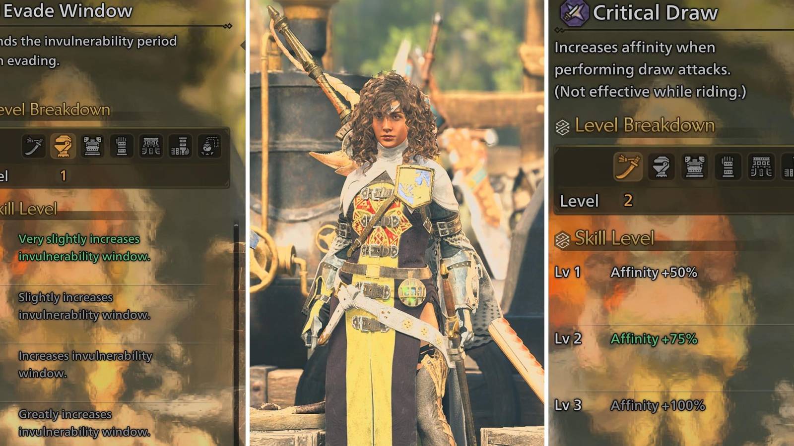 A grid showing a Hunter with a Long Sword and two skills in Monster Hunter Wilds