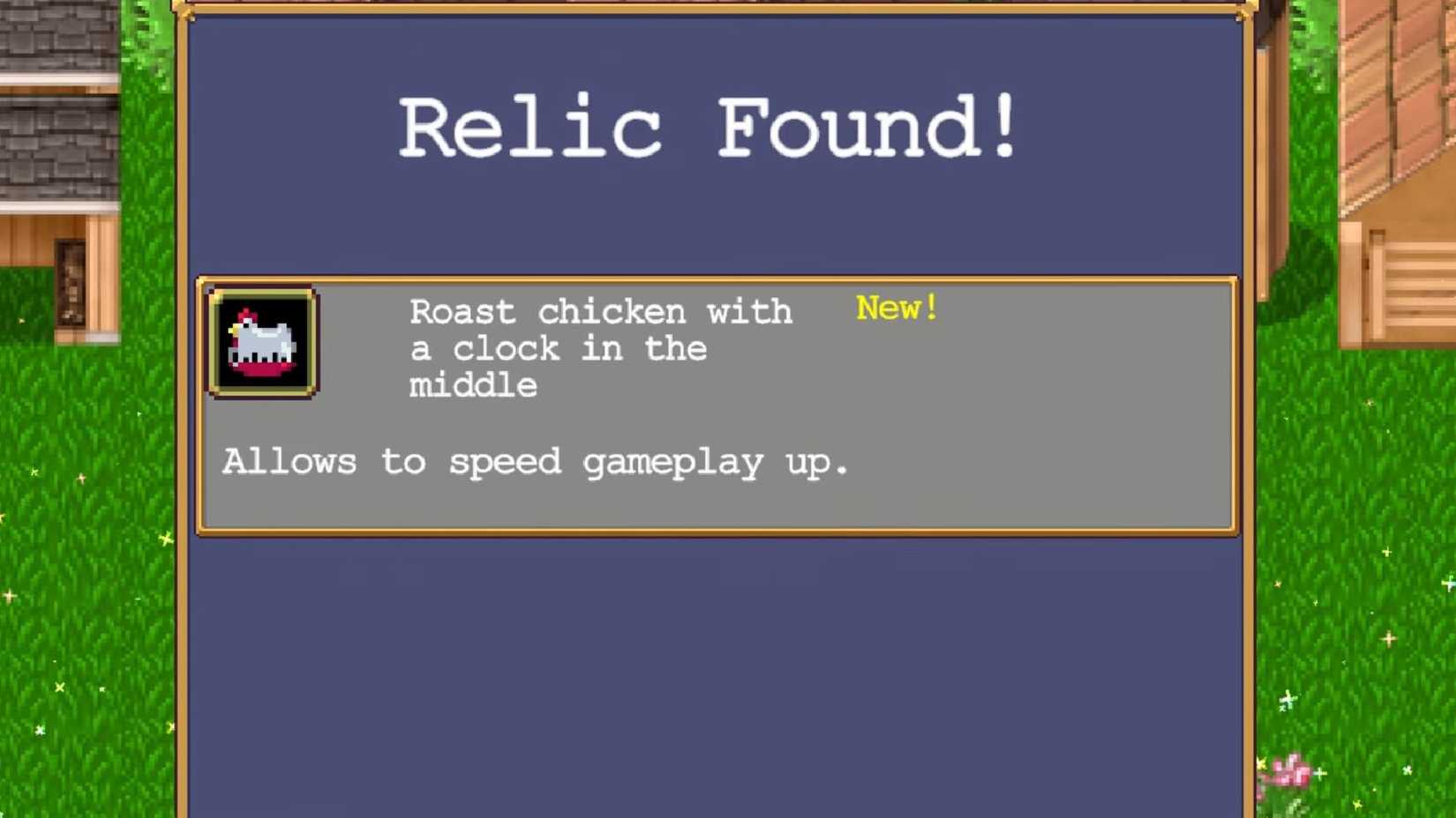 Vampire Survivors Roast Chicken With a Clock in the Middle