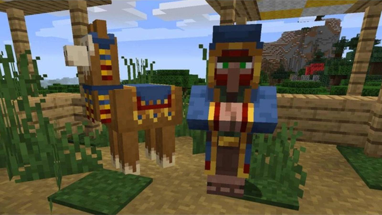 wandering trader standing next to llama