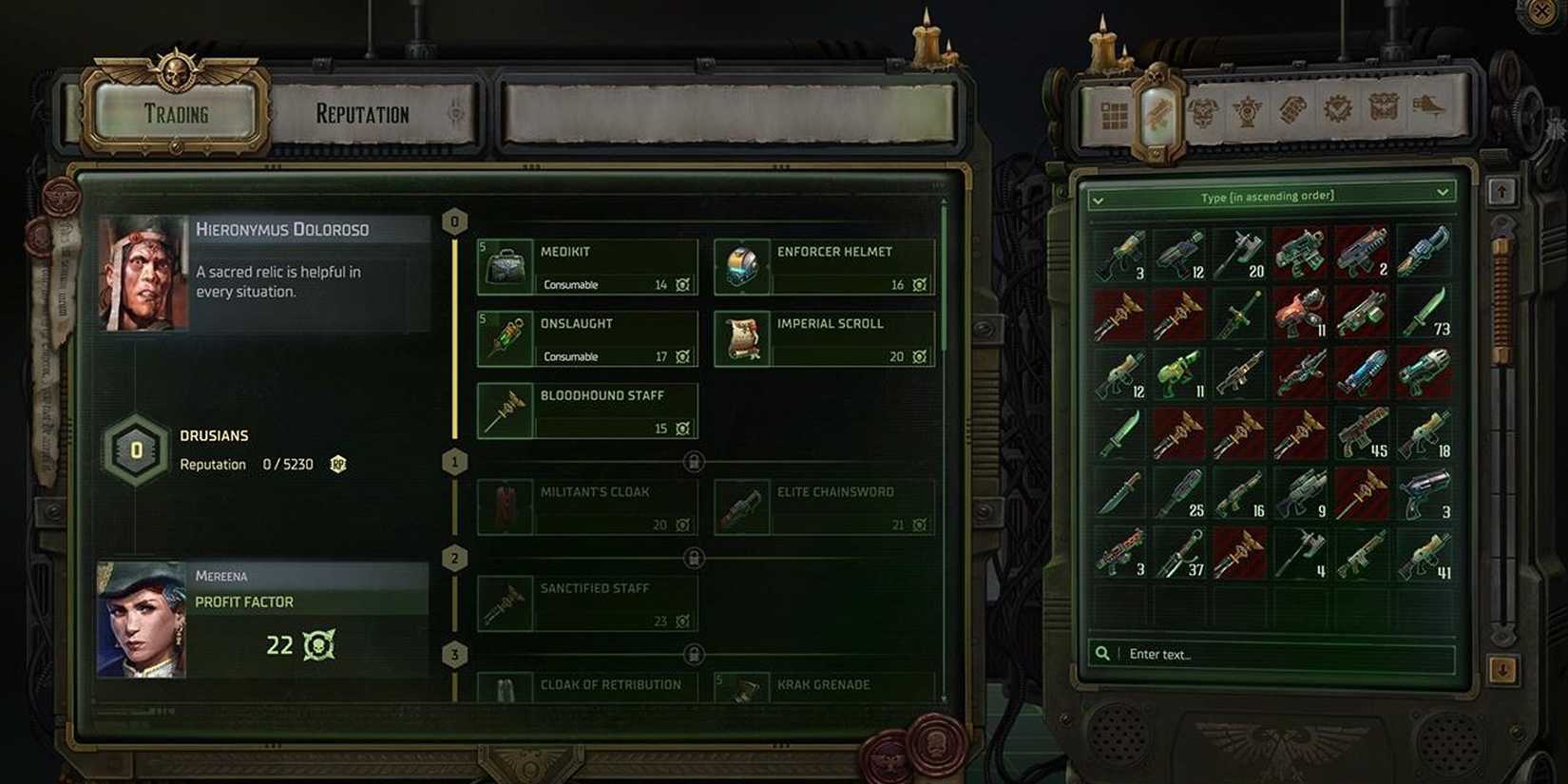 Warhammer 40k Rogue Trader Barter Screen
