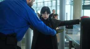 Wednesday Addams (Jenna Ortega) at the airport in Wednesday season 2