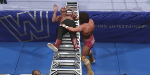 WWE 2K25  Macho Man places George Steele on the bridged ladder