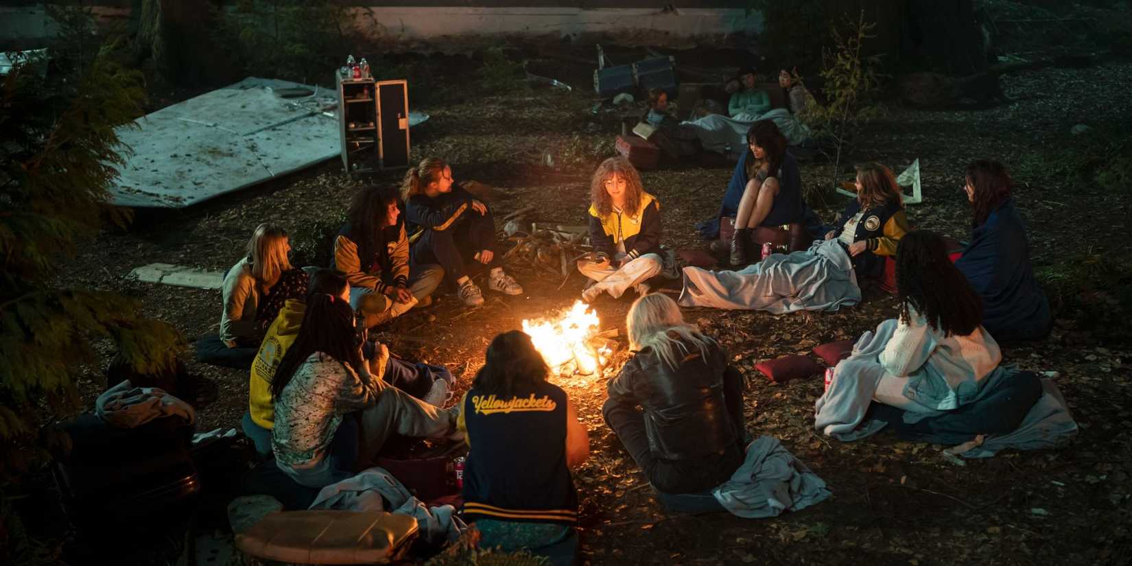 Yellowjackets main characters around the bonfire