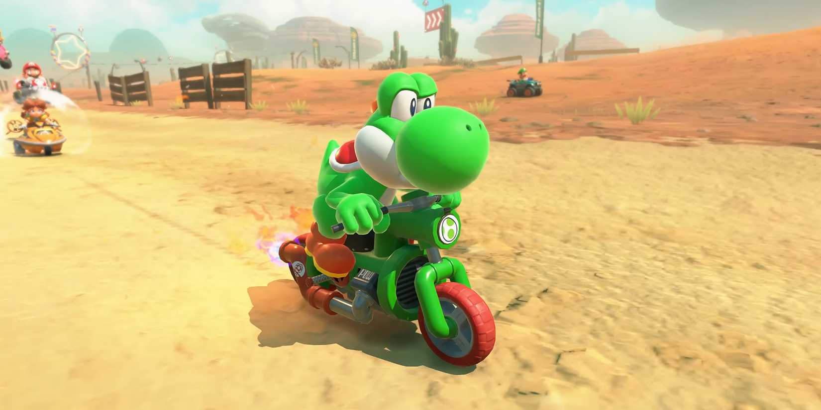 Yoshi in the desert in Mario Kart World
