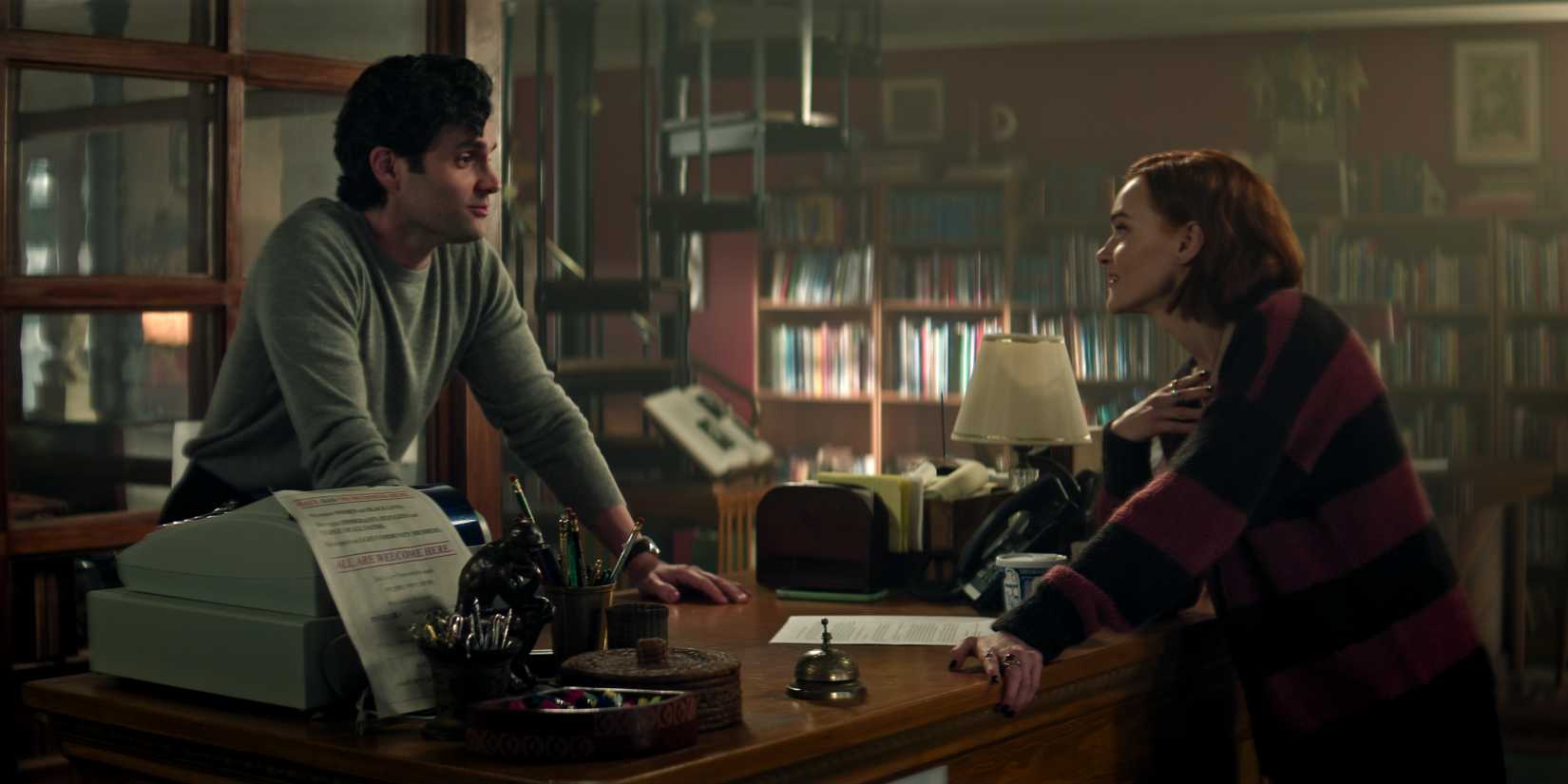 Joe Goldberg (Penn Badgley) and Bronte (Madeline Brewer) on You