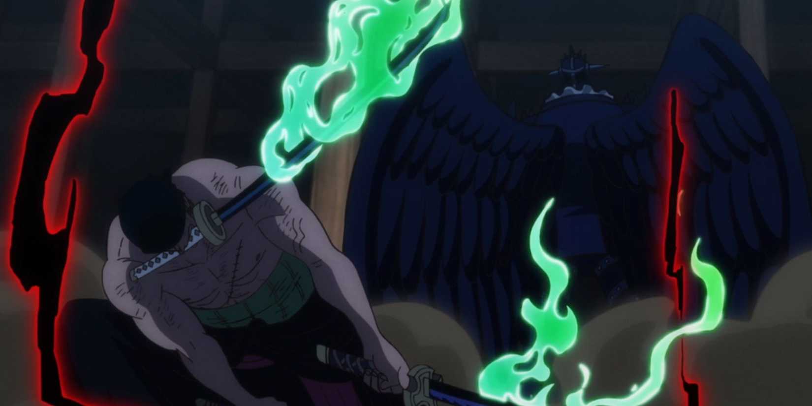 Zoro uses his Conqueror's Haki to cut through King - One Piece