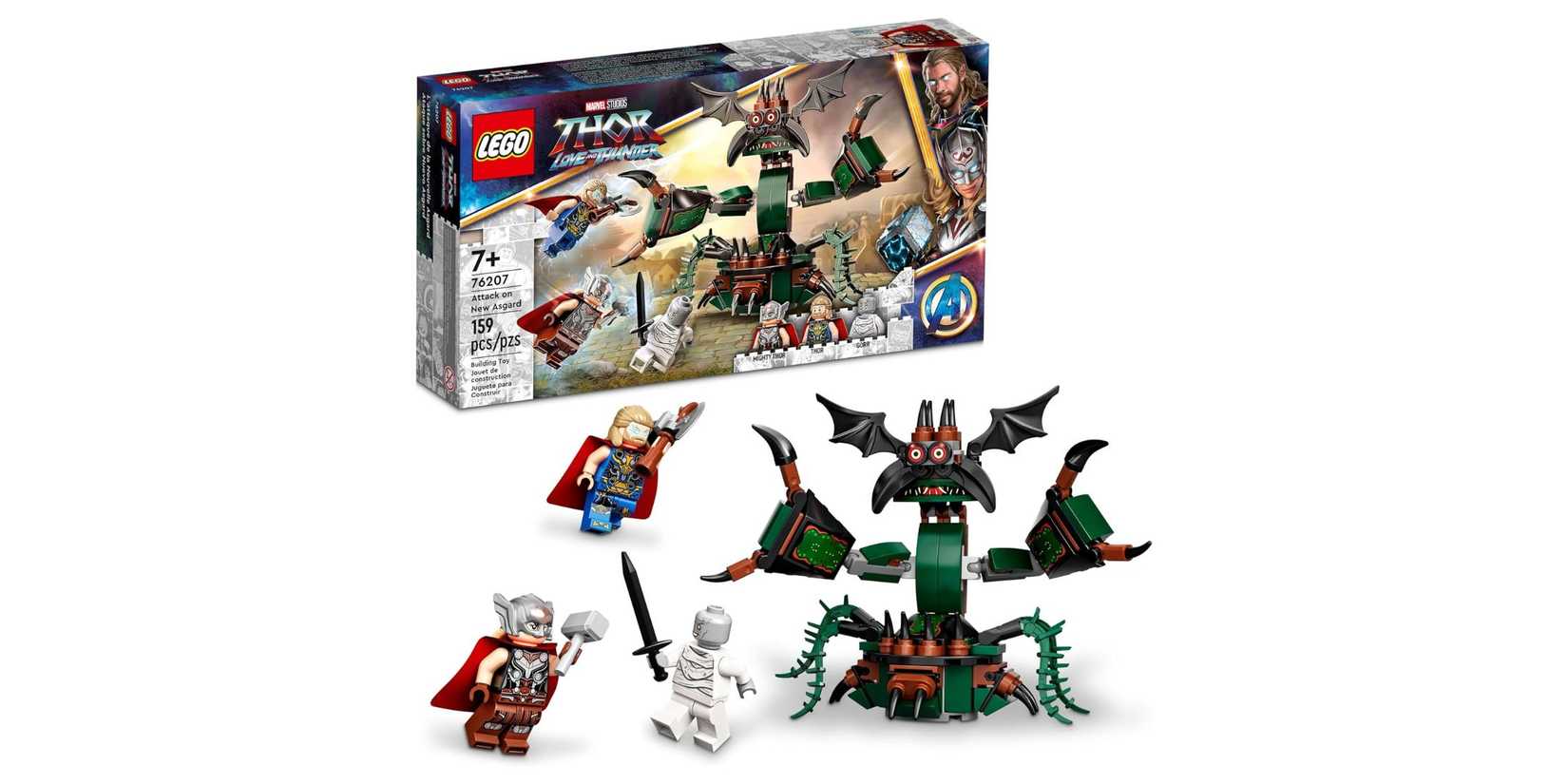 Image of Attack on New Asgard (76207) lego set on a white background.