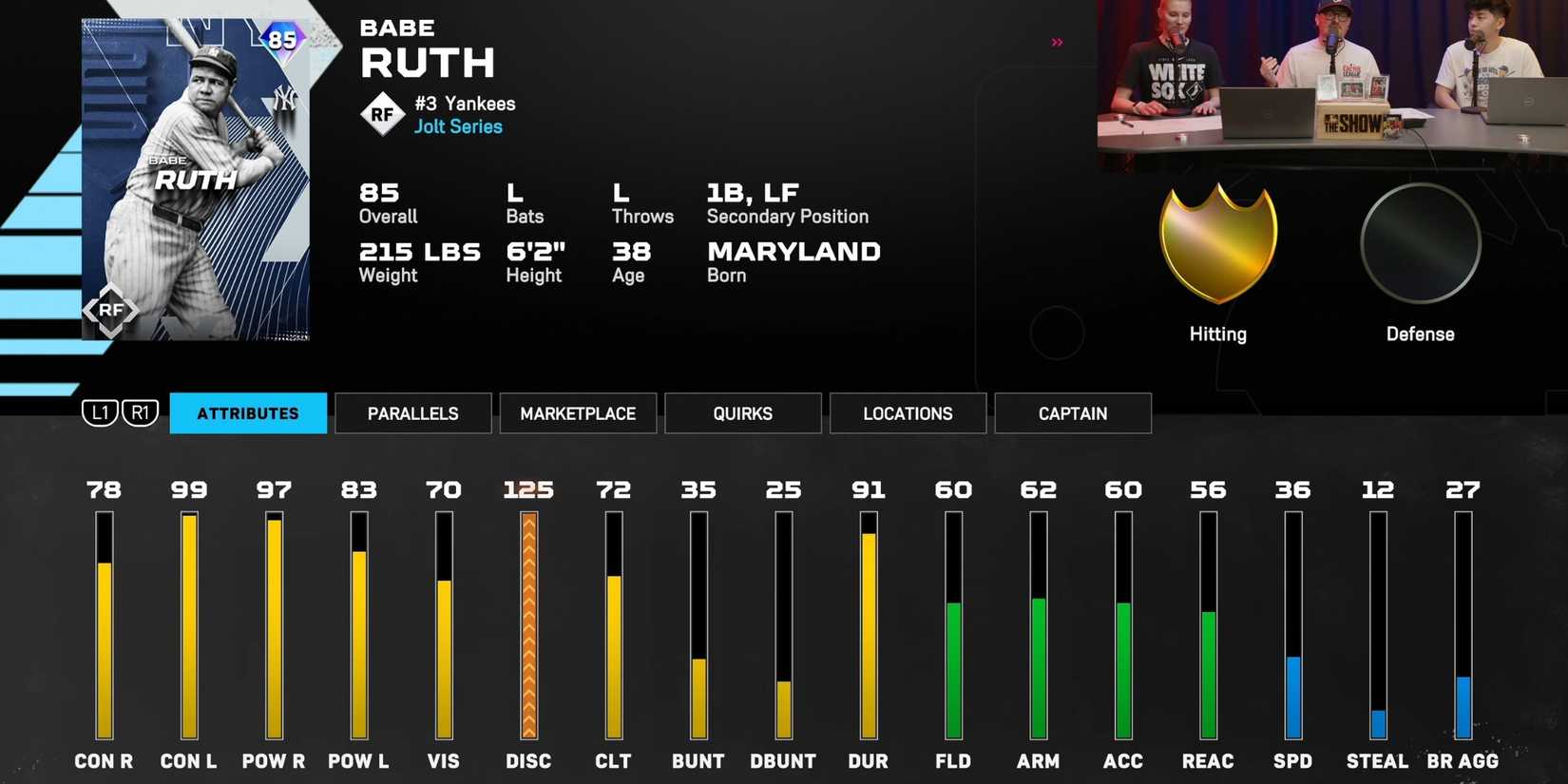 MLB The Show 25 babe ruth player stats 2025
