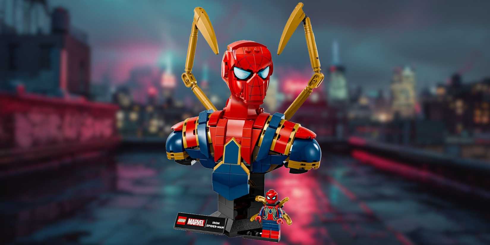 Image of the iron spider on a new york themed rooftop. 