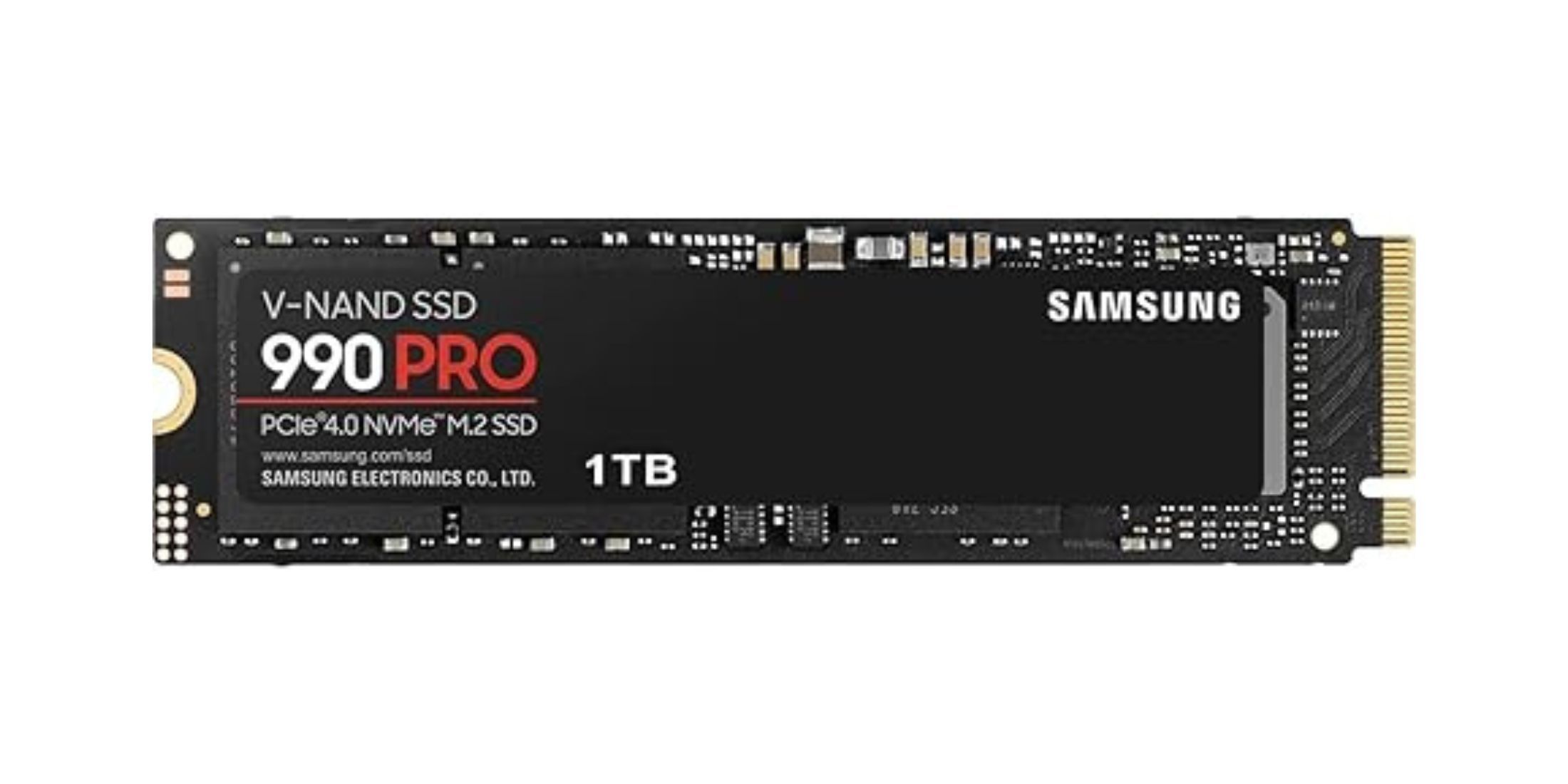 Picture of a Samsung 990 Pro on a white background. 