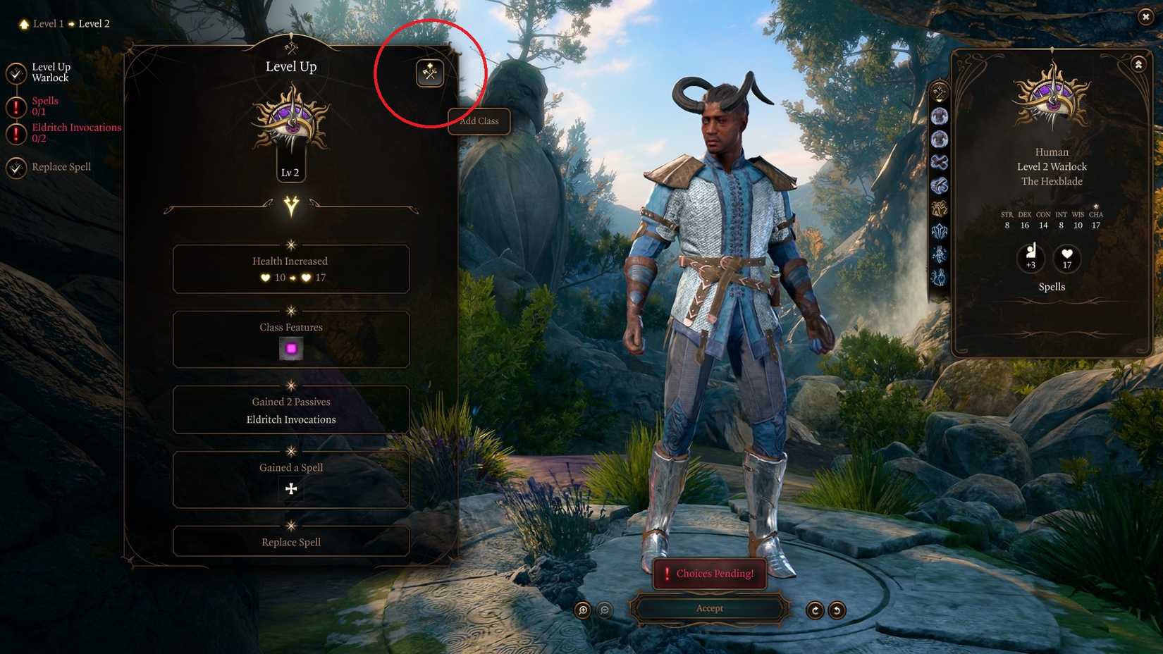 BG3 Wyll Multiclass screen