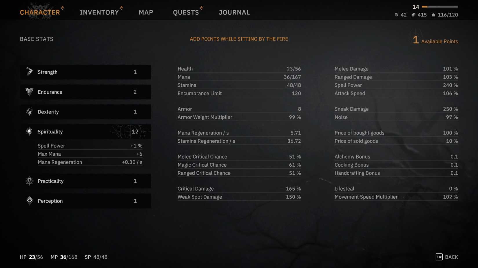 Tainted Grail The Fall of Avalon Attributes screen