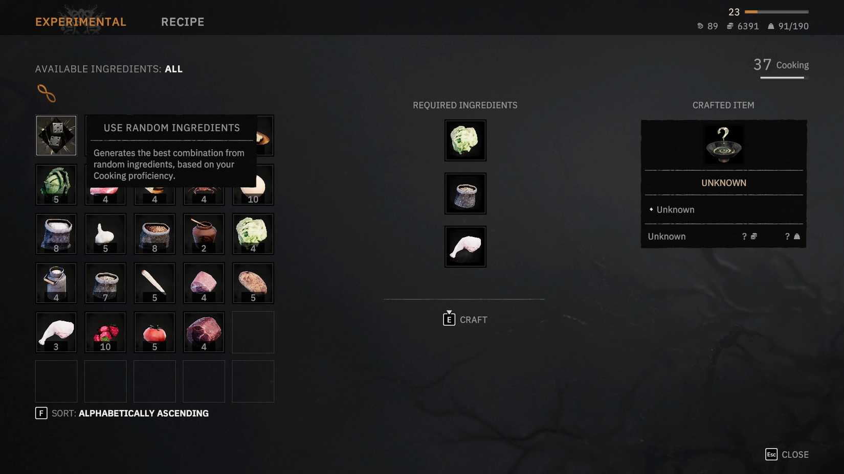 Tainted Grail The Fall of Avalon cooking menu