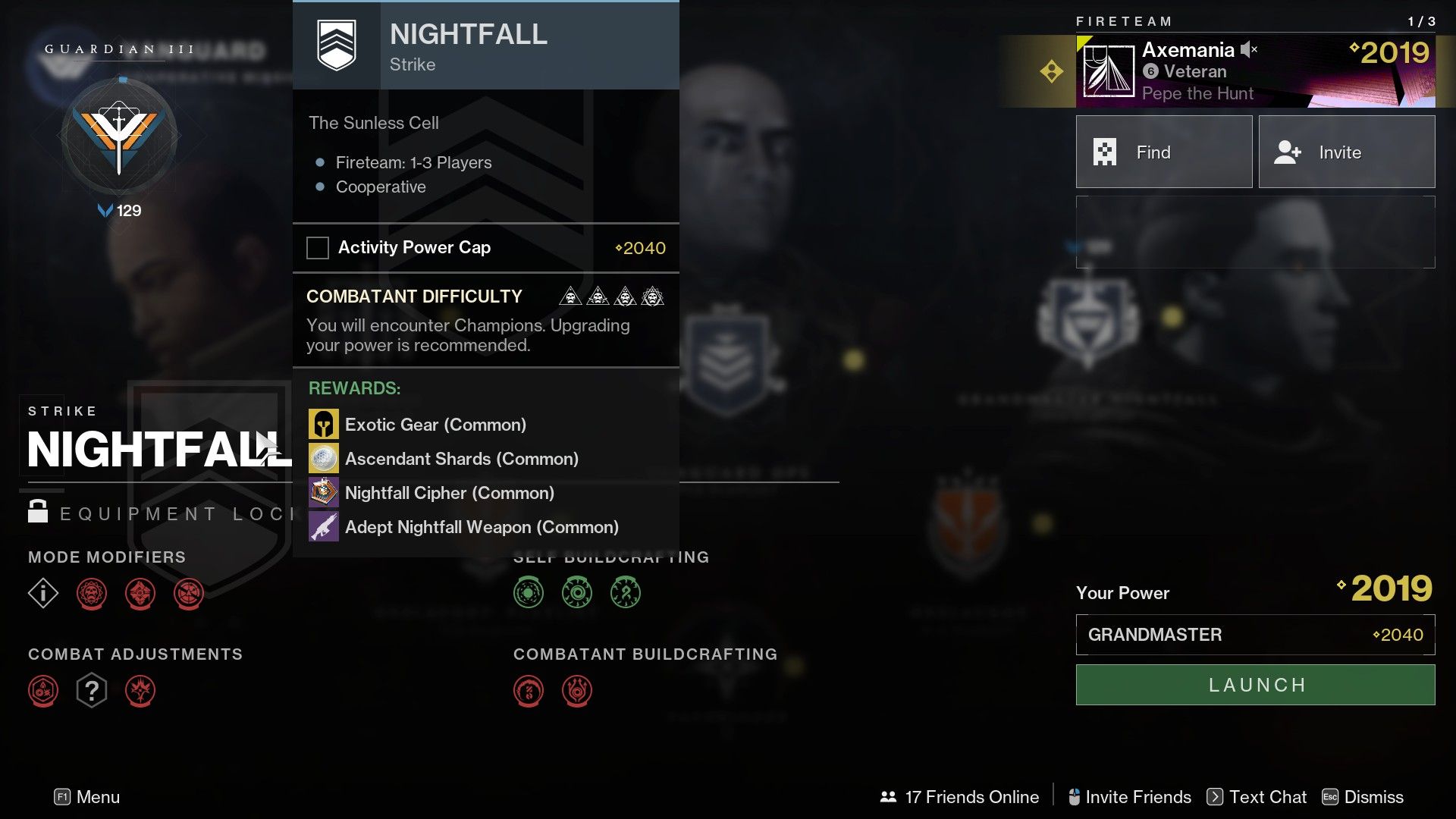 Destiny 2 g 2 -g Null -Dightfall -Vorbereitungsbildschirm