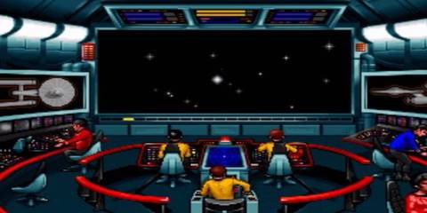 the enterprise crew on the bridge