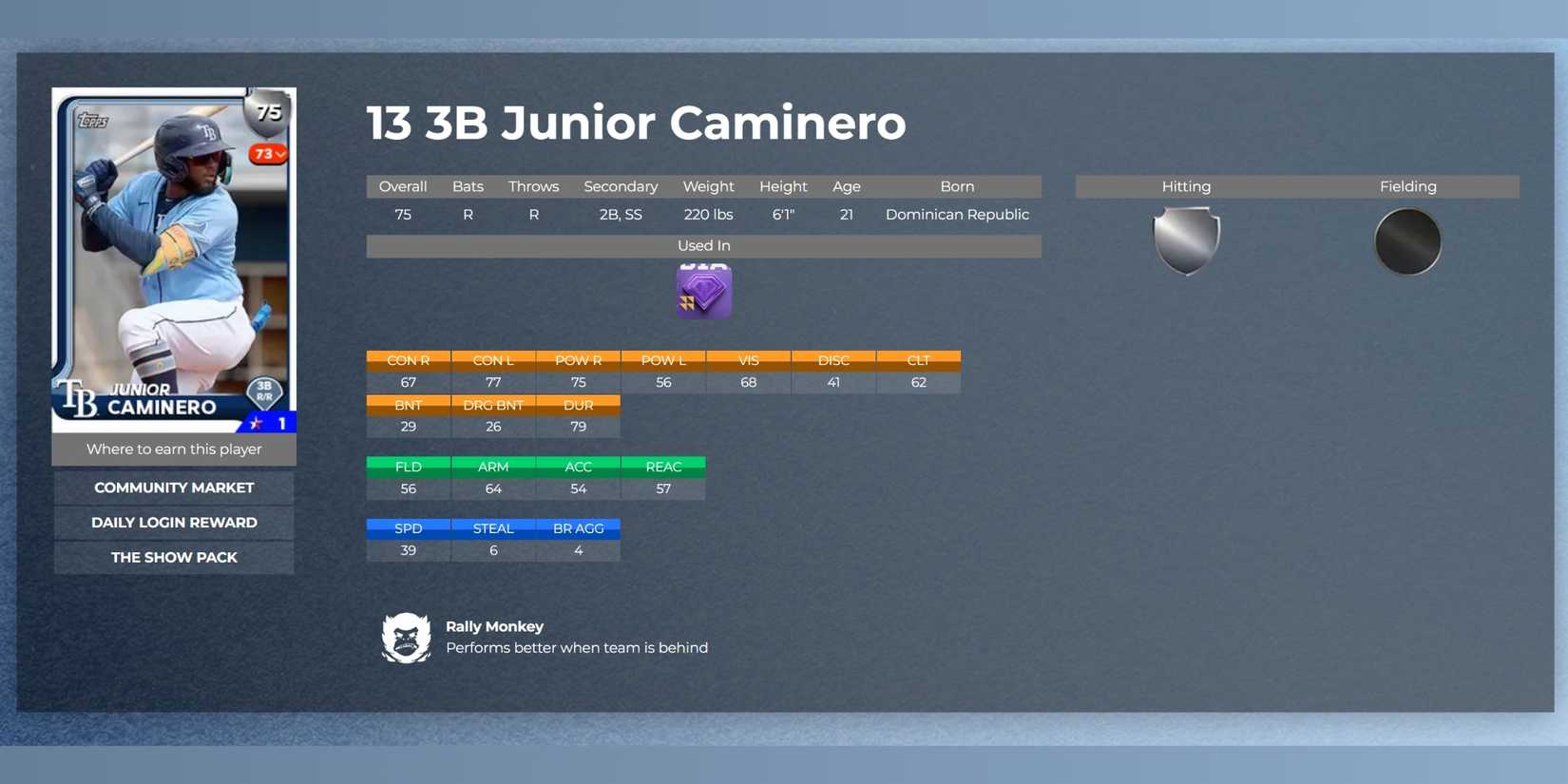 junior caminero player stats MLB The Show 25