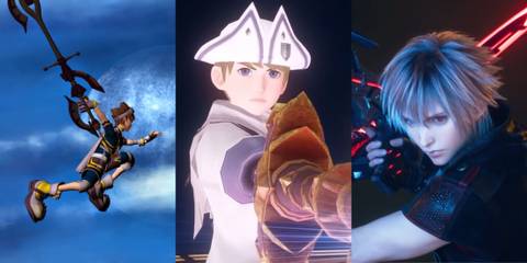 A collage of three canceled games from the Kingdom Hearts series: Kingdom Hearts Fragmented Keys, Kingdom Hearts Missing-Link and Verum Rex.