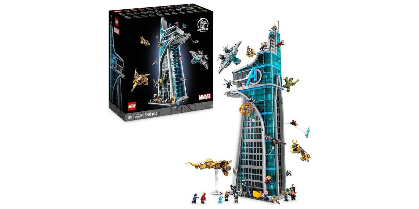 Image of the Avengers Tower (76269) lego set on a white background.