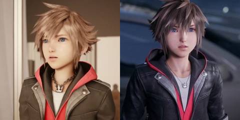 A comparison of Sora's models from the first trailer and the new screenshots - Kingdom Hearts 4