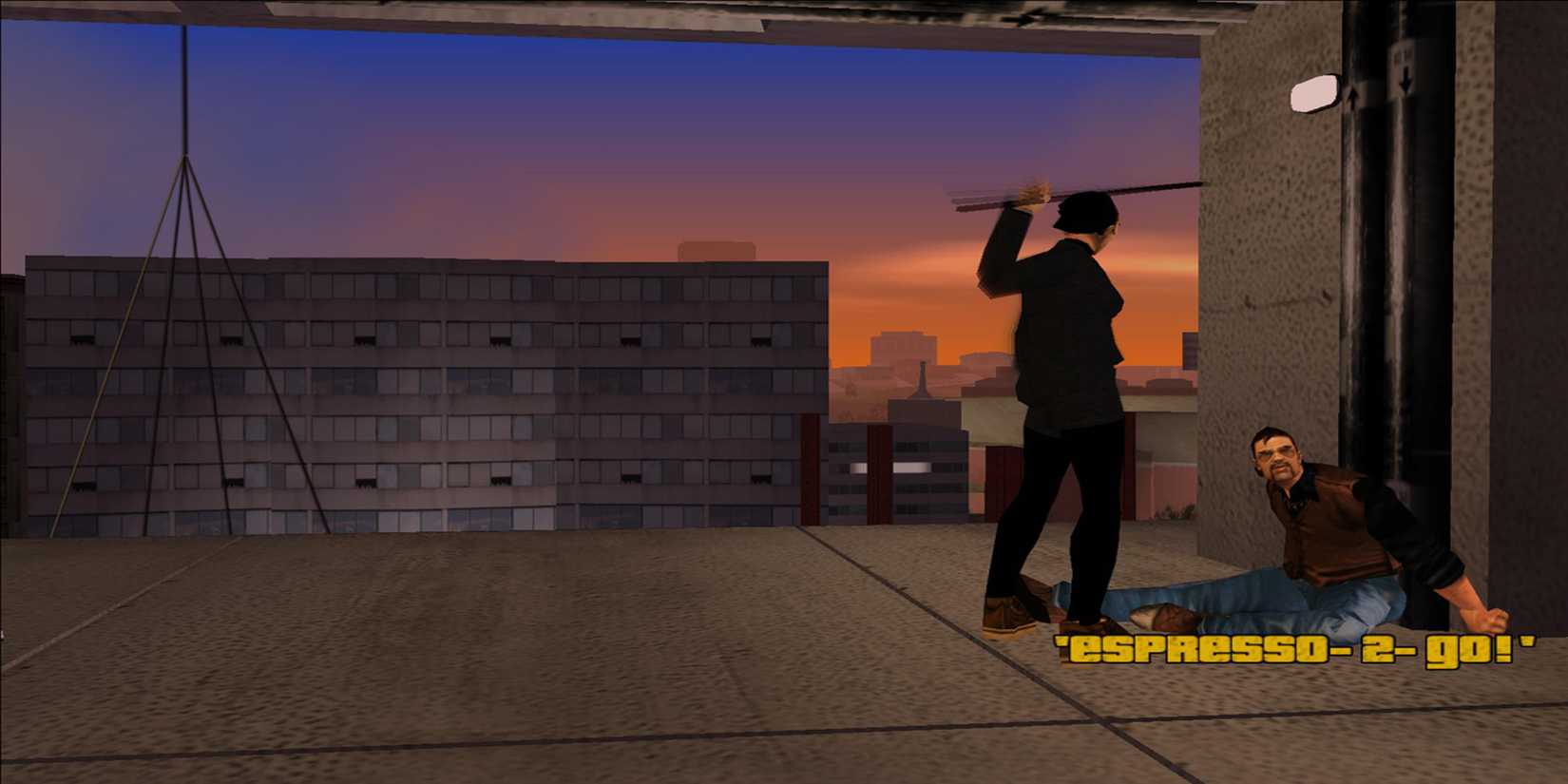 A man torturing another man in Expresso 2 Go mission in GTA 3