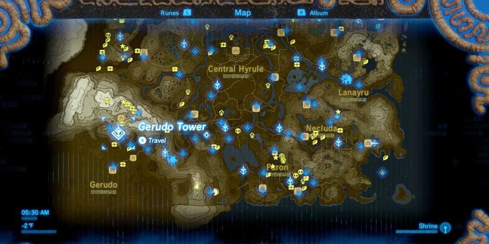 A screenshot of the map - The Legend of Zelda Breath of the Wild