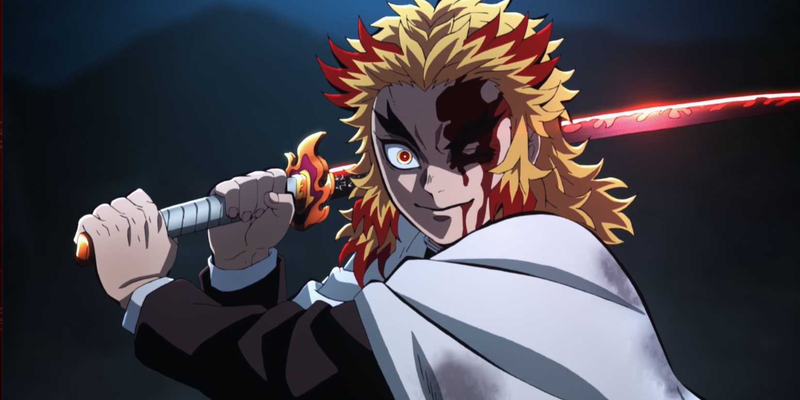 The wounded rengoku dominates his katana - a Demon killer