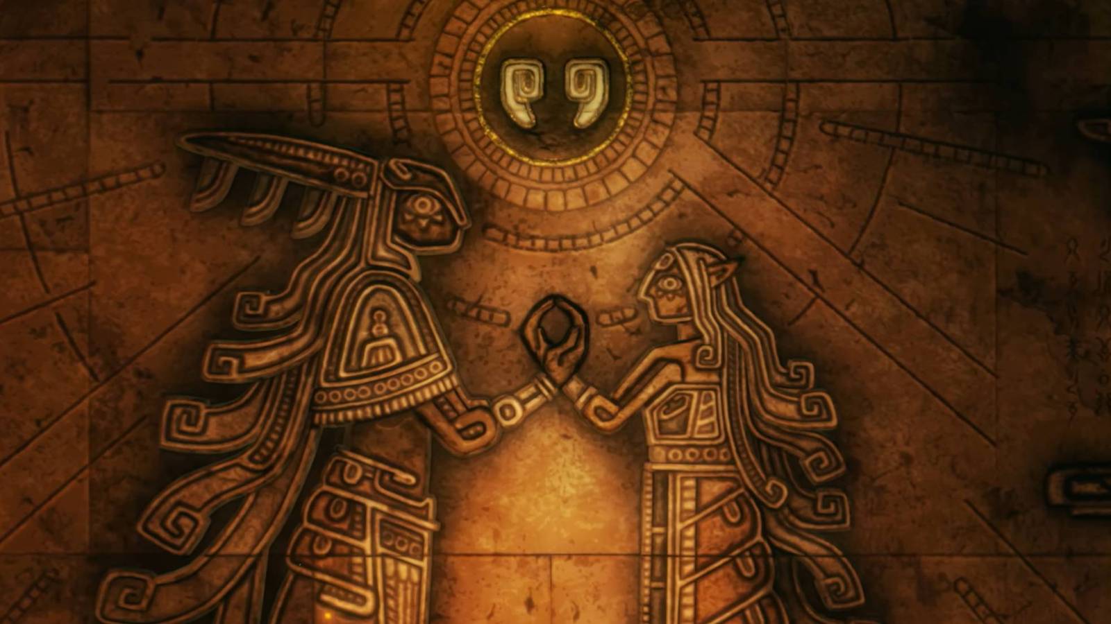 A mural of a Zonai and a Hylian in the trailer for Hyrule Warriors: Age of Imprisonment