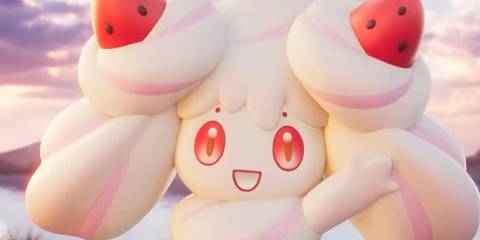 Pink colored Alcremie pokemon from pokemon unite