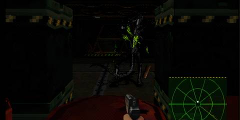 Ripley shooting a Xenomorph with a pistol in Alien Trilogy