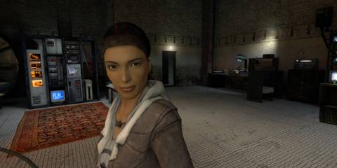 close shot of alyx in isaac's lab in half-life 2