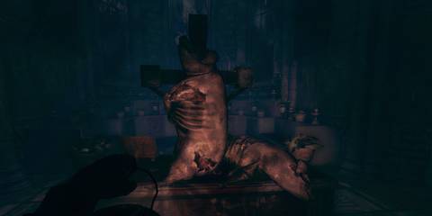 The church altar covered in the corpses of pigs in Amnesia: a machine for pigs