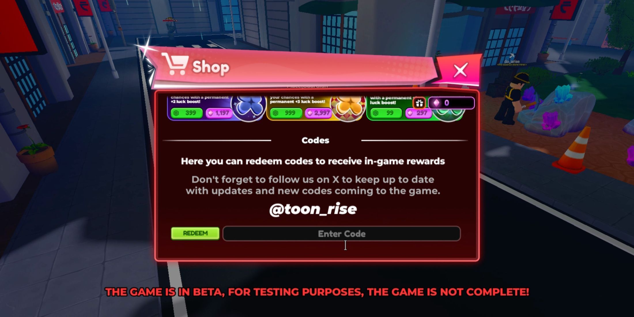 Anime shadow 2 tab Codes