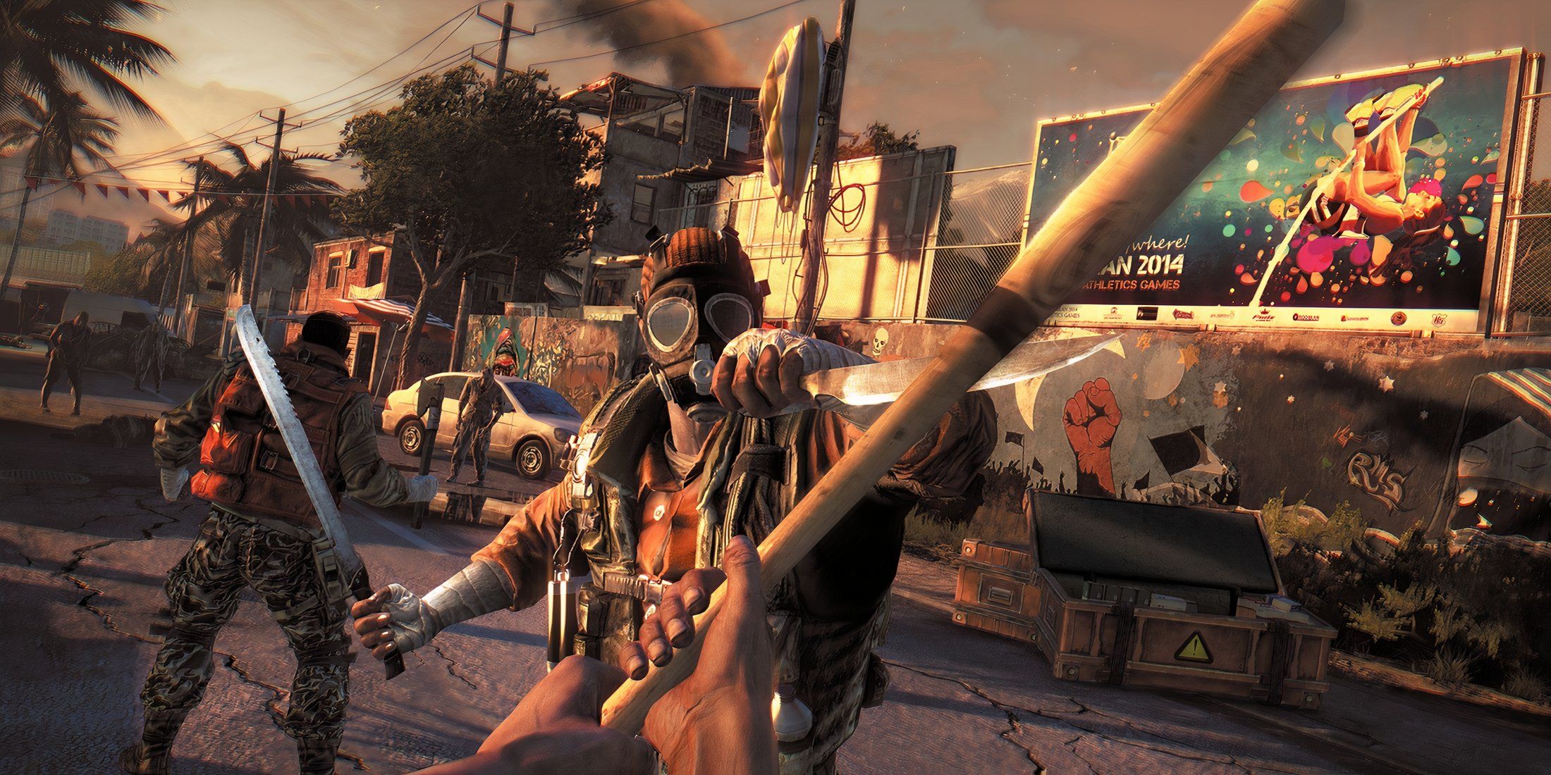 Attacking an enemy with a bat in Dying Light