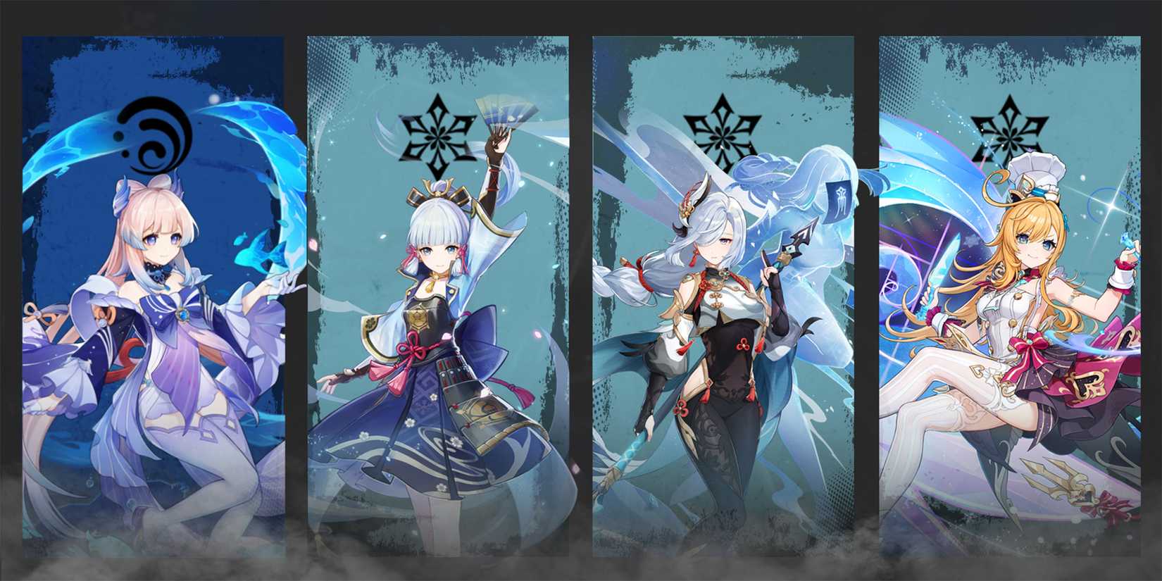 ayaka-shenhe-escoffier-and kokomi team composition in genshin impact