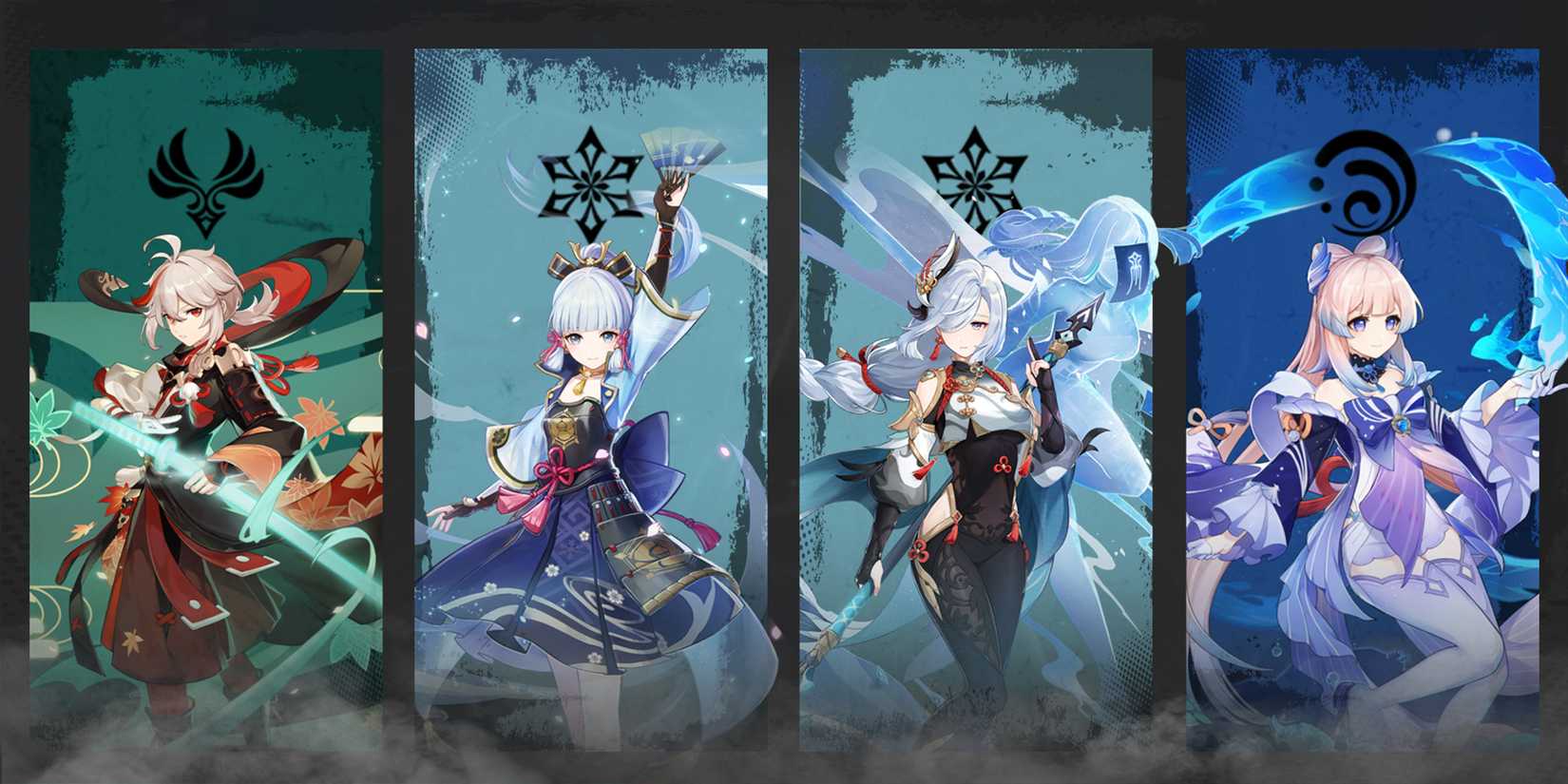 ayaka-shenhe-kokomi-and kazuha team composition in genshin impact