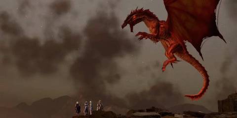 Baldur's Gate 3 red dragon flying overhead