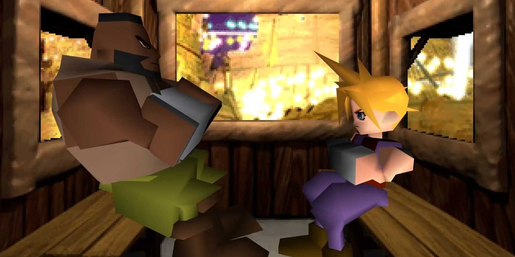 Barret and Cloud at Gold Saucer in Final Fantasy 7