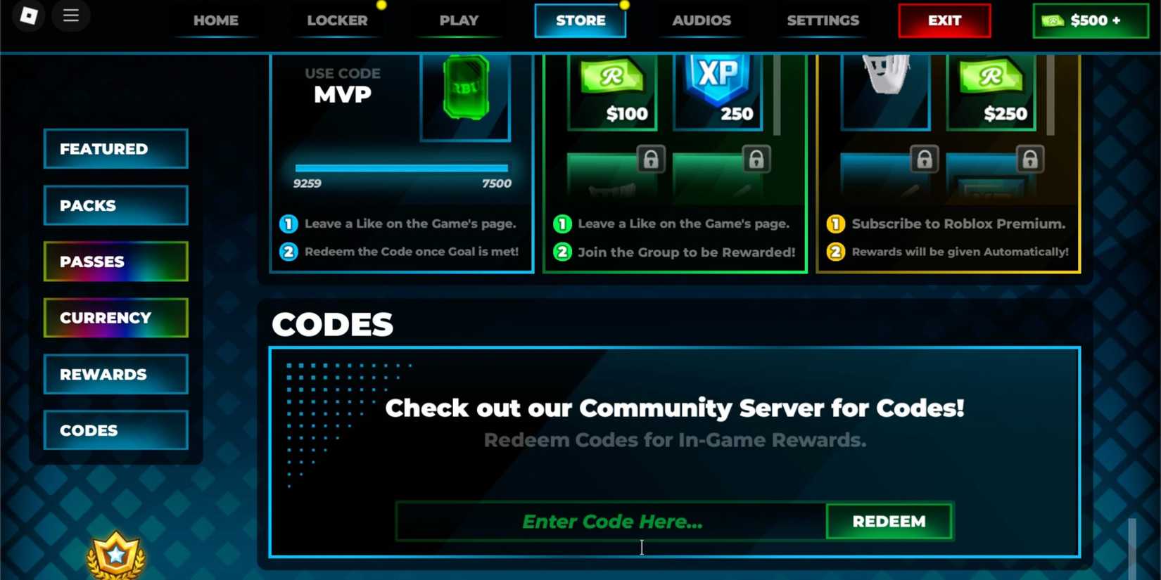 Baseball Universe the codes tab