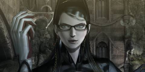 Bayonetta looks at the camera