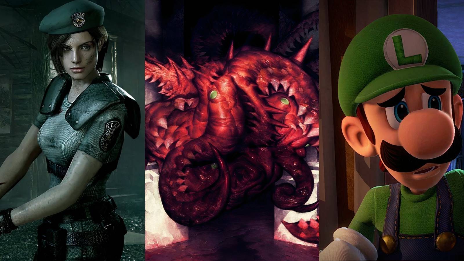 Feature image depicting Resident Evil, Carrion, and Luigi's Mansion 3