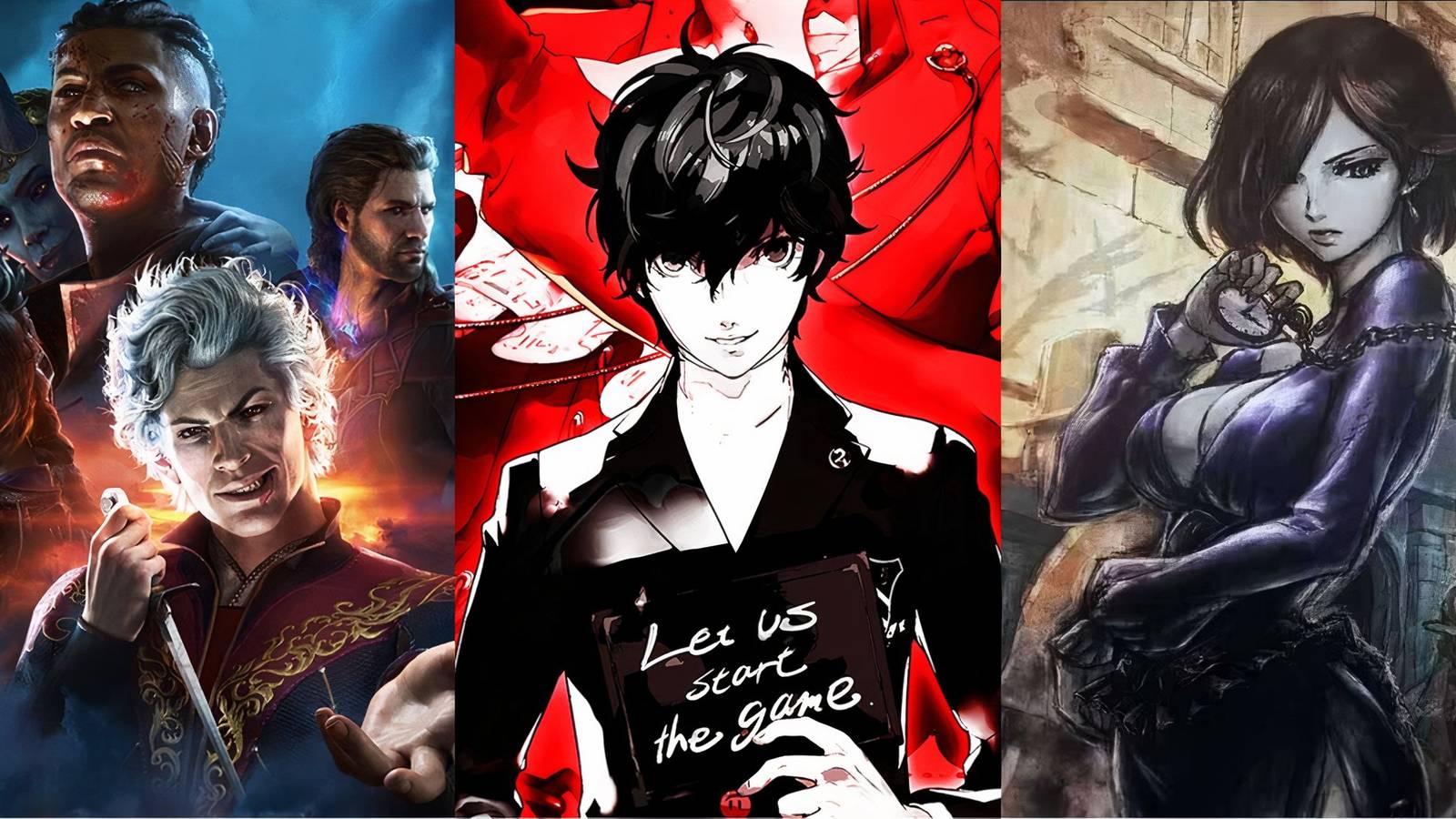 Feature image depicting Baldur's Gate 3, Persona 5, and Octopath Traveler 2