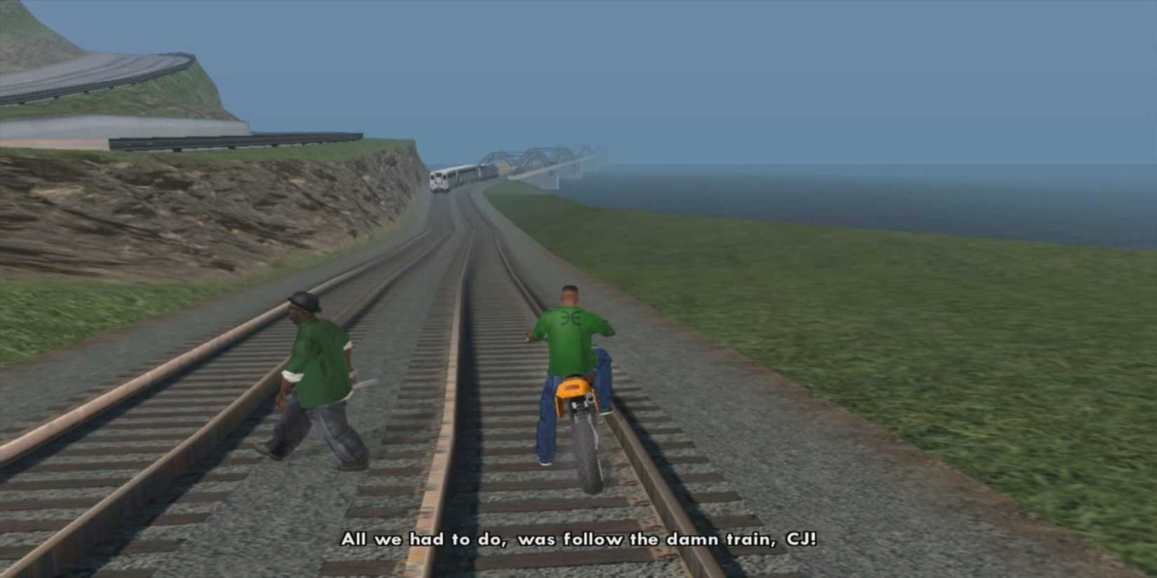 Bike on a train track in GTA San Andreas