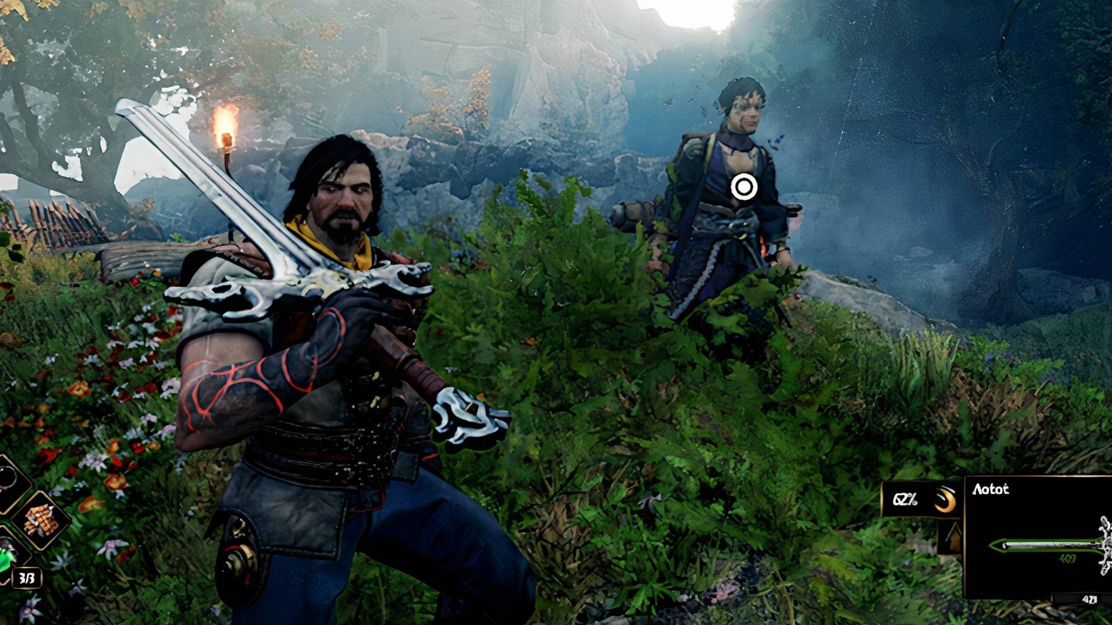 Blades of Fire  - Aran with a claymore and Adso