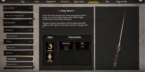 Blades of Fire - Army Sword info