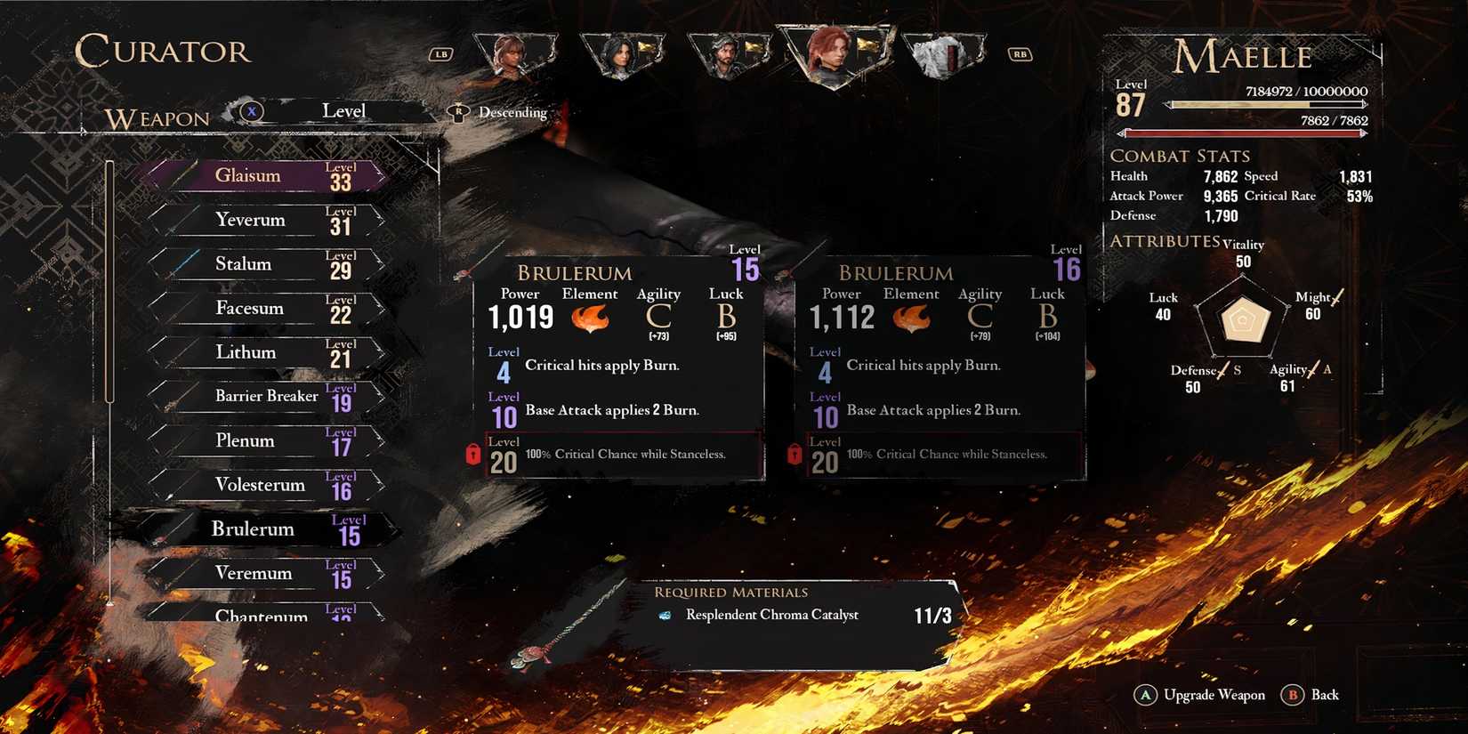 Brulerum weapon in Clair Obscur Expedition 33