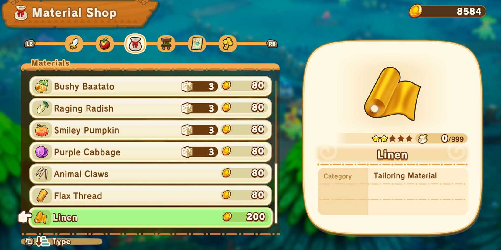 Buying linen in Fantasy Life i: The Girl Who Steals Time