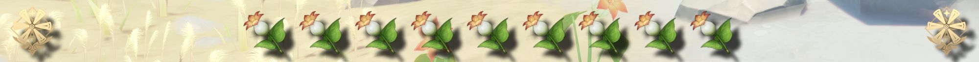 calla lilies in the wild of mondstadt, with the mondstadt emblem and calla lily icon 