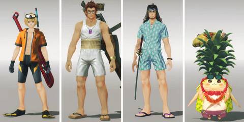 Characters dressed in beach gear in Xenoblade Chronicles