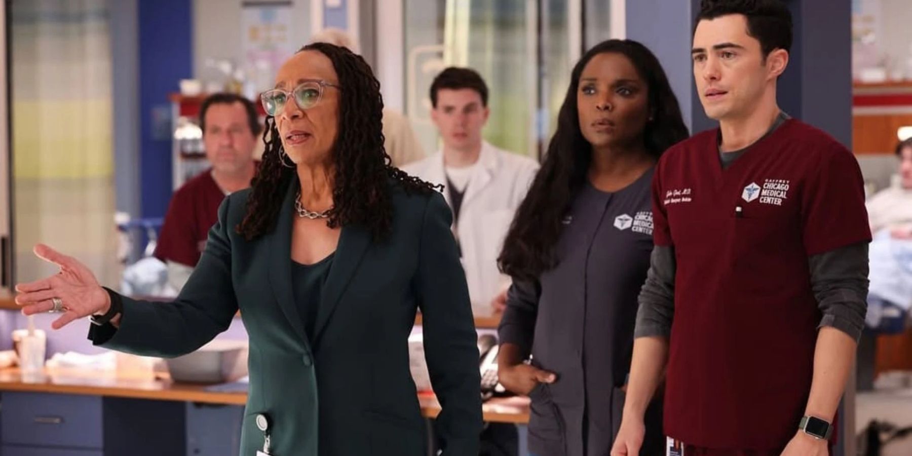Sharon Goodwin, Maggie Lockwood, and Dr. John Frost on Chicago Med